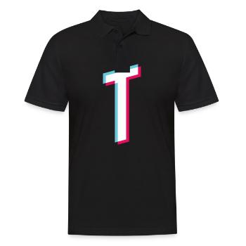 T - Buchstabe T - Männer Poloshirt - Schwarz - Vorne - Kai (181cm)