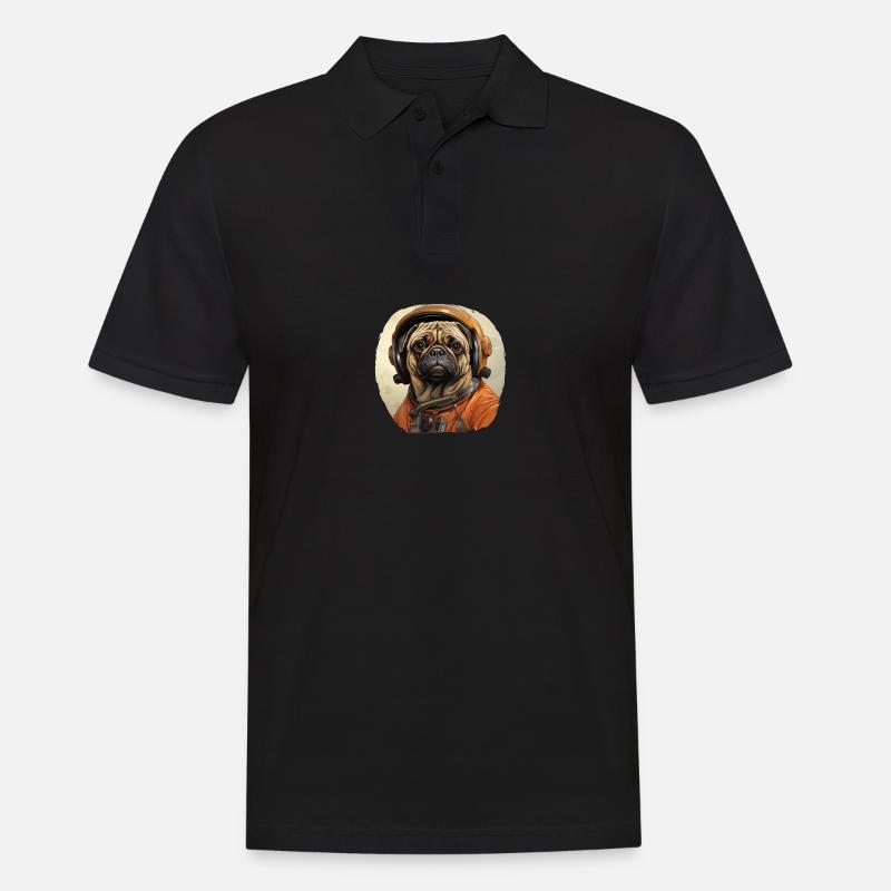 Mops Austronaut - Männer Poloshirt - Schwarz