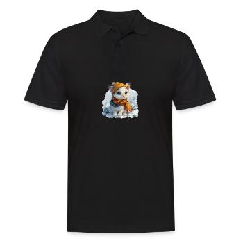 Chaton mignon en hiver - Polo Homme - noir - Devant - Kai (181cm)