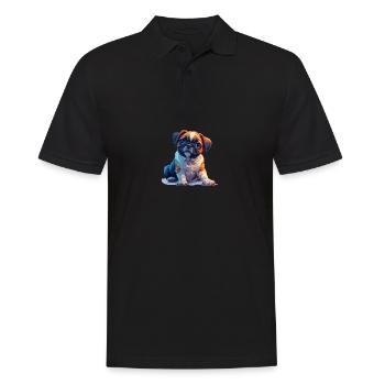 Mops Welpen sitzend - Männer Poloshirt - Schwarz - Vorne - Kai (181cm)
