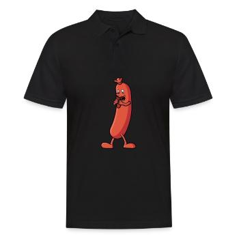 Wurst die eine Wurst isst - Lustige Zeichnung - Männer Poloshirt - Schwarz - Vorne - Kai (181cm)