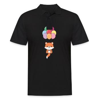Fox Flies With Colorful Balloons Kawaii Foxes - Men's Polo Shirt - black - Front - Kai (181cm)