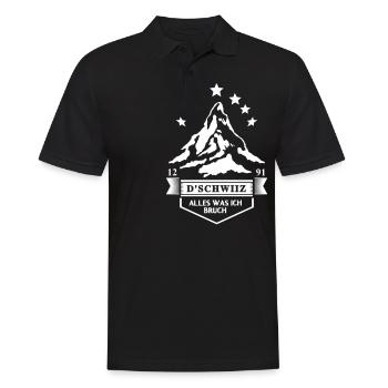 T-Shirt mit Matterhorn, Wahrzeichen der Schweiz. - Männer Poloshirt - Schwarz - Vorne - Kai (181cm)