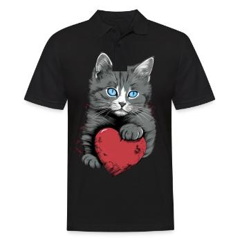 Chat mignon avec cœur pour les amoureux des chats aiment bébé - Polo Homme - noir - Devant - Kai (181cm)