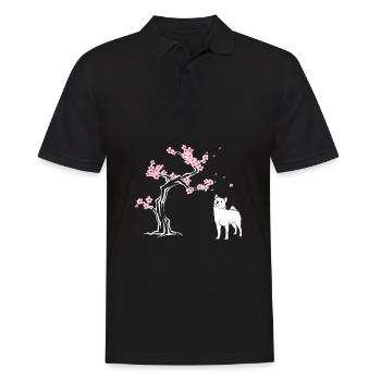 Shiba Inu Fleur de cerisier japonais Sakura - Polo Homme - noir - Devant - Kai (181cm)