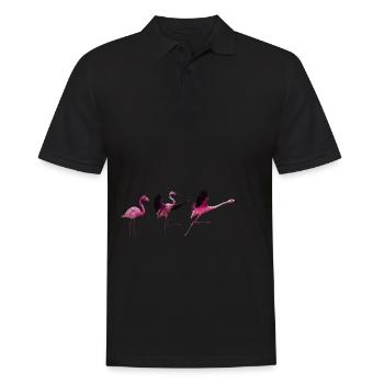 0035.4 Drei Polygon Flamingos (farbe gespiegelt) - Männer Poloshirt - Schwarz - Vorne - Kai (181cm)