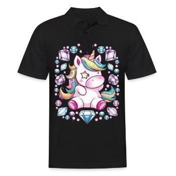 Süßes Kawaii Einhorn mit brillianten Farben - Männer Poloshirt - Schwarz - Vorne - Kai (181cm)