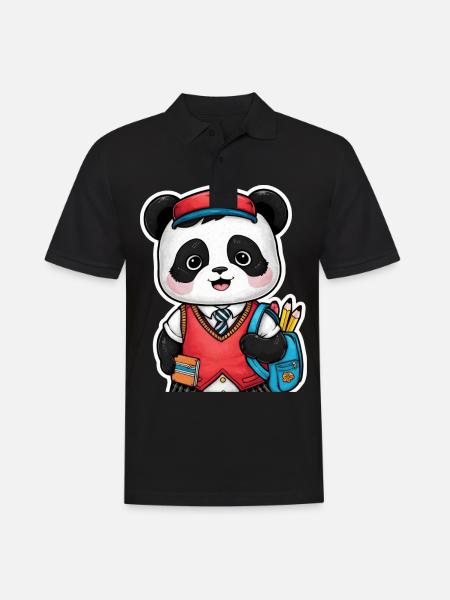 Kawaii panda iført traditionel skoleuniform - Herre poloshirt - sort