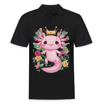 Royal Kawaii Axolotl with Crown and Roses - Men's Polo Shirt - black - Front - Kai (181cm)