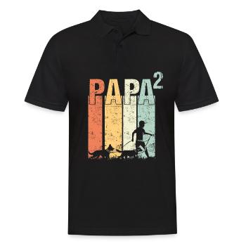 Hundepapa Dad Papa Vater mit 2 zwei Hunde Hunden - Männer Poloshirt - Schwarz - Vorne - Kai (181cm)