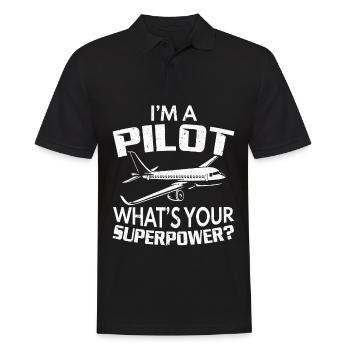 Je suis pilote Quel est votre superpouvoir Voler - Polo Homme - noir - Devant - Kai (181cm)
