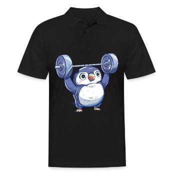 Pinguin Hantel Workout Cartoon - Männer Poloshirt - Schwarz - Vorne - Kai (181cm)