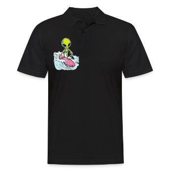 Alien is surfing the Ocean Waves 1 - Männer Poloshirt - Schwarz - Vorne - Kai (181cm)