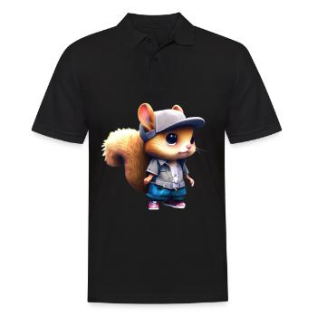 Un adorable écureuil chibi en tenue urbaine - Polo Homme - noir - Devant - Kai (181cm)