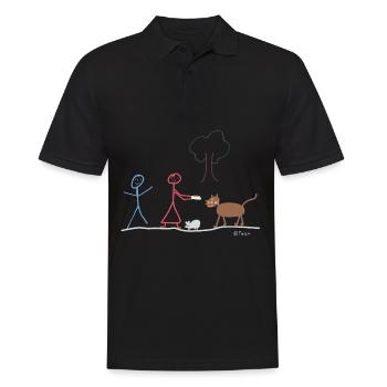 Cat Stick Figure, Pet Dog Catch Mouse - Men's Polo Shirt - black - Front - Kai (181cm)