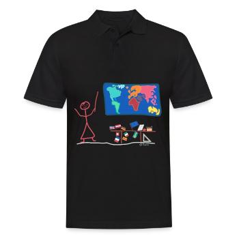 Geographie Lehrer Strichmännnchen Erdkunde Schule - Männer Poloshirt - Schwarz - Vorne - Kai (181cm)