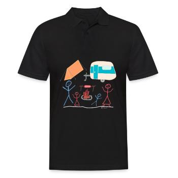 Camping Strichmännchen Zelt Mohnwagen Lagerfeuer - Männer Poloshirt - Schwarz - Vorne - Kai (181cm)
