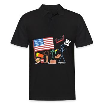 Amerika USA Strichmännchen Reise Staaten Brücke - Männer Poloshirt - Schwarz - Vorne - Kai (181cm)