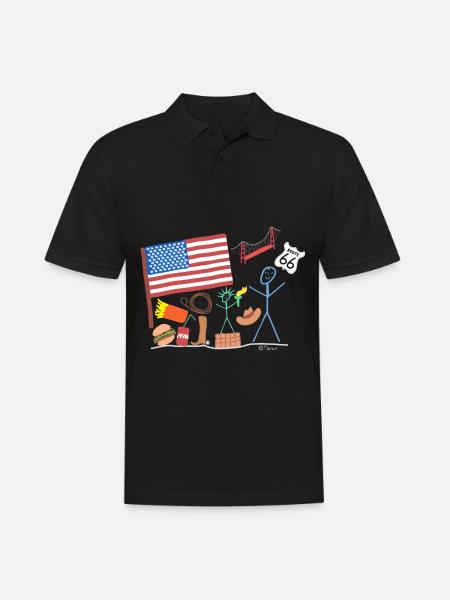 Amerika USA Tændstikmand Travel Stater Bridge - Herre poloshirt - sort