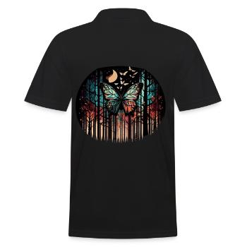 Geometrischer Schmetterling mit Mond im Wald - Männer Poloshirt - Schwarz - Hinten - Kai (181cm)