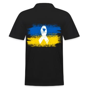 Ukrainische Flagge mit Friedensschleife - Männer Poloshirt - Schwarz - Hinten - Kai (181cm)