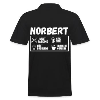Norbert - Männer Poloshirt - Schwarz - Hinten - Kai (181cm)