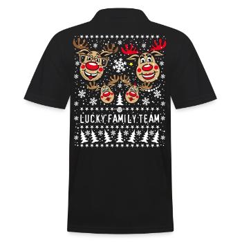 100 LUCKY FAMILY TEAM Papa Mama 2 Kinder Winter - Männer Poloshirt - Schwarz - Hinten - Kai (181cm)