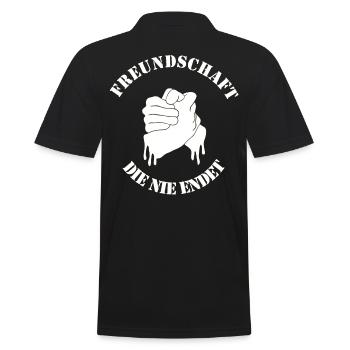 Freundschaftslogo Hand in Hand - Männer Poloshirt - Schwarz - Hinten - Kai (181cm)
