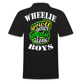 Wheelie - Männer Poloshirt - Schwarz - Hinten - Kai (181cm)