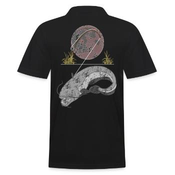 Waller - Wels Angeln bei Vollmond - Männer Poloshirt - Schwarz - Hinten - Kai (181cm)