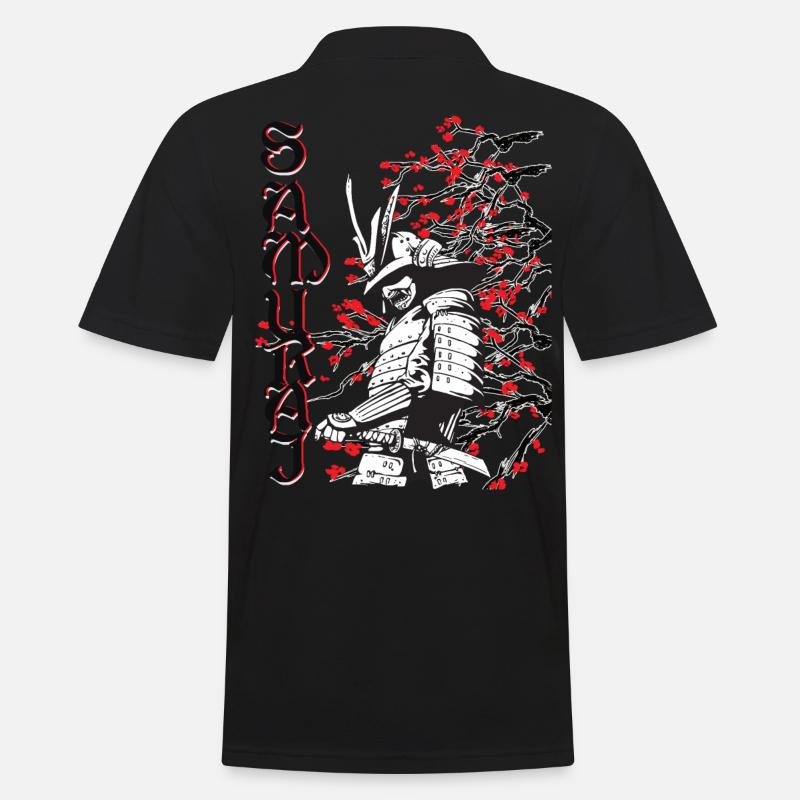 Samurai mit Kirschblüten - Männer Poloshirt - Schwarz