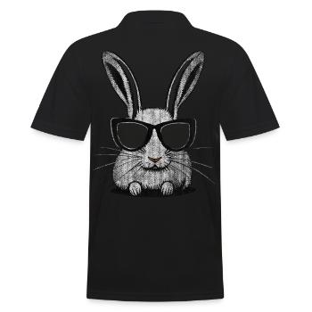 Rabbit white with sunglasses drawing cool humor - Men's Polo Shirt - black - Back - Kai (181cm)