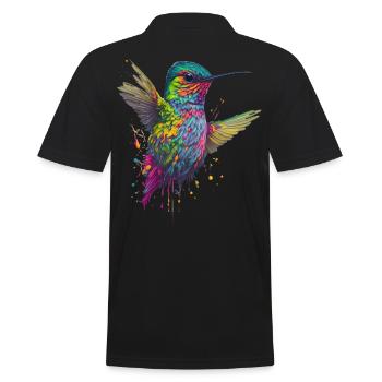 Color Explosion Hummingbird Artwork - Men's Polo Shirt - black - Back - Kai (181cm)