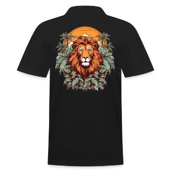 Löwenporträt mit tropischer Vegetation - Männer Poloshirt - Schwarz - Hinten - Kai (181cm)