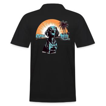 Labrador am Strand mit Sonnenuntergang - Männer Poloshirt - Schwarz - Hinten - Kai (181cm)