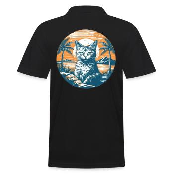 Tropischer Katzenzauber im Sonnenuntergang - Männer Poloshirt - Schwarz - Hinten - Kai (181cm)