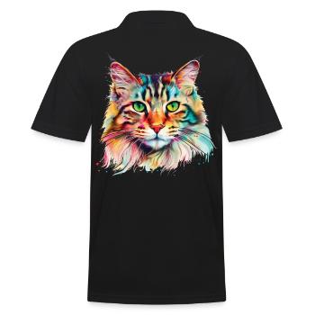 Chat Maine Coon Psychédélique Colorée - Polo Homme - noir - Dos - Kai (181cm)