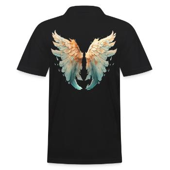 Orange turquoise watercolor wings - Men's Polo Shirt - black - Back - Kai (181cm)