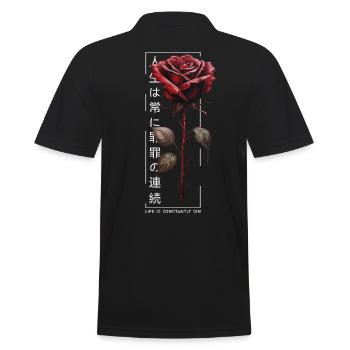 Life Is Constantly Sin Rose Japanische Schrift - Männer Poloshirt - Schwarz - Hinten - Kai (181cm)