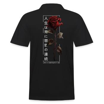 Life Is Constantly Sin Rose Japanische Schrift - Männer Poloshirt - Schwarz - Hinten - Kai (181cm)