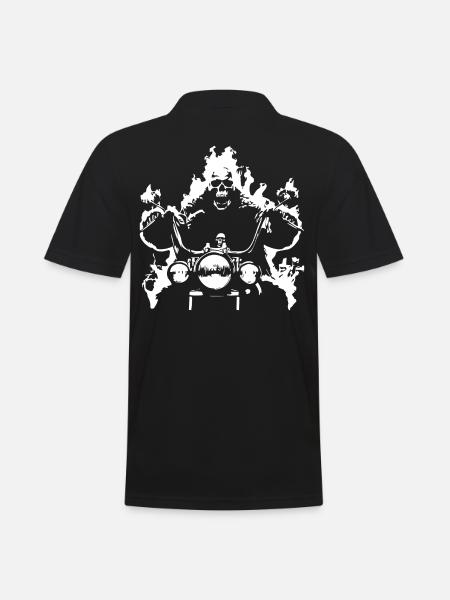 Skull Biker Flame Motorcycle - Men's Polo Shirt - black