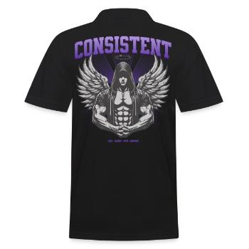Consistent Gym Engel Design - Eat Sleep Gym Repeat - Männer Poloshirt - Schwarz - Hinten - Kai (181cm)