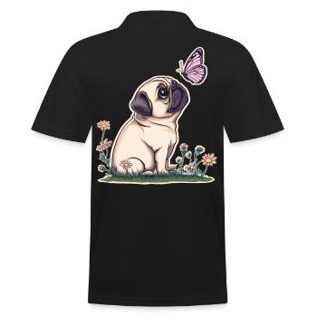 Mops mit Schmetterling - Männer Poloshirt - Schwarz - Hinten - Kai (181cm)