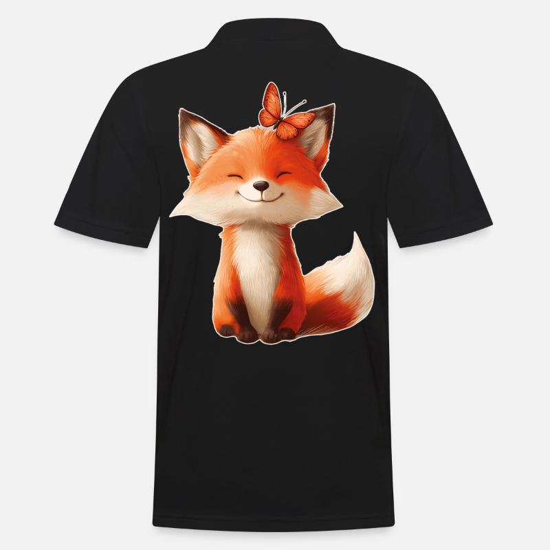 Fuchs mit Schmetterling - Männer Poloshirt - Schwarz