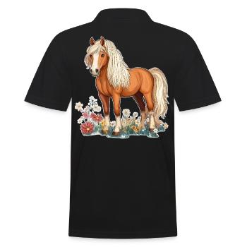 Pferd auf Wiese - Männer Poloshirt - Schwarz - Hinten - Kai (181cm)
