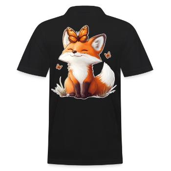 Fuchs und Schmetterling - Männer Poloshirt - Schwarz - Hinten - Kai (181cm)