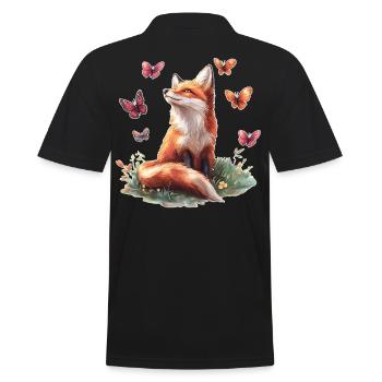 Fox with butterflies - Men's Polo Shirt - black - Back - Kai (181cm)