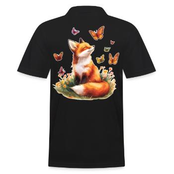 Fox with butterflies - Men's Polo Shirt - black - Back - Kai (181cm)