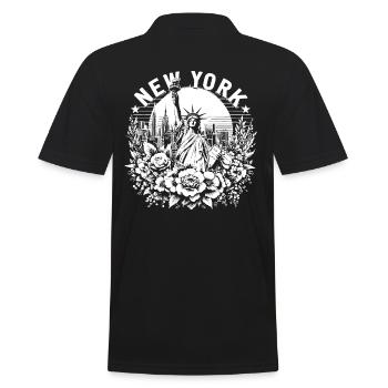 NEW YORK Design mit Freiheitsstatue - Männer Poloshirt - Schwarz - Hinten - Kai (181cm)