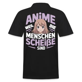 Anime girl with humorous saying - Men's Polo Shirt - black - Back - Kai (181cm)
